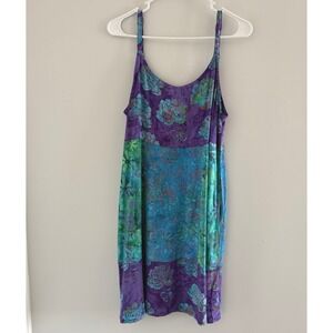 Tropical Tantrum Hawaii Batik Wax Art Dress Purple Teal Floral Hand painted Med